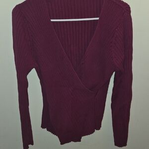 Women's Deep Red Ribbed Sweater